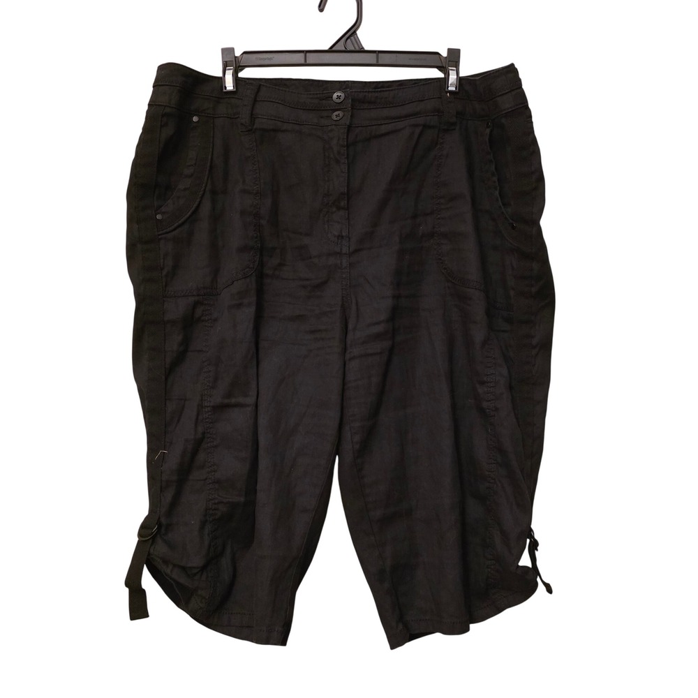 Chico's Black Linen Blend Bermuda Shorts Size 3 Large XL Utility Cargo Cinch Hem